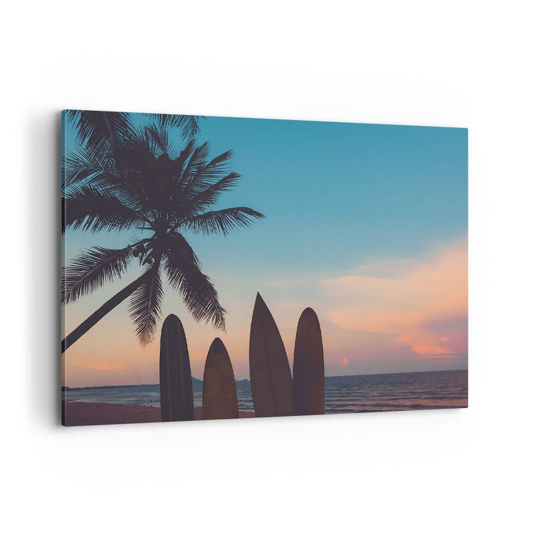 Bilder auf Leinwand 100x70cm Leinwandbild mit Rahmen Strand Meer Palme Gross Wanddeko Bild Schlafzim