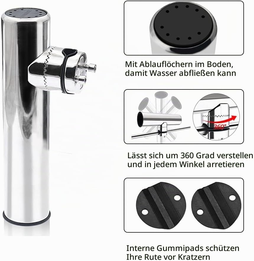 DEWIN Rutenhalter für Boot, Edelstahlboot Angelrutenhalter Zubehör für Schienen 1" bis 1-1/4"