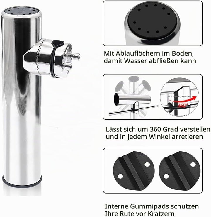 DEWIN Rutenhalter für Boot, Edelstahlboot Angelrutenhalter Zubehör für Schienen 1" bis 1-1/4"