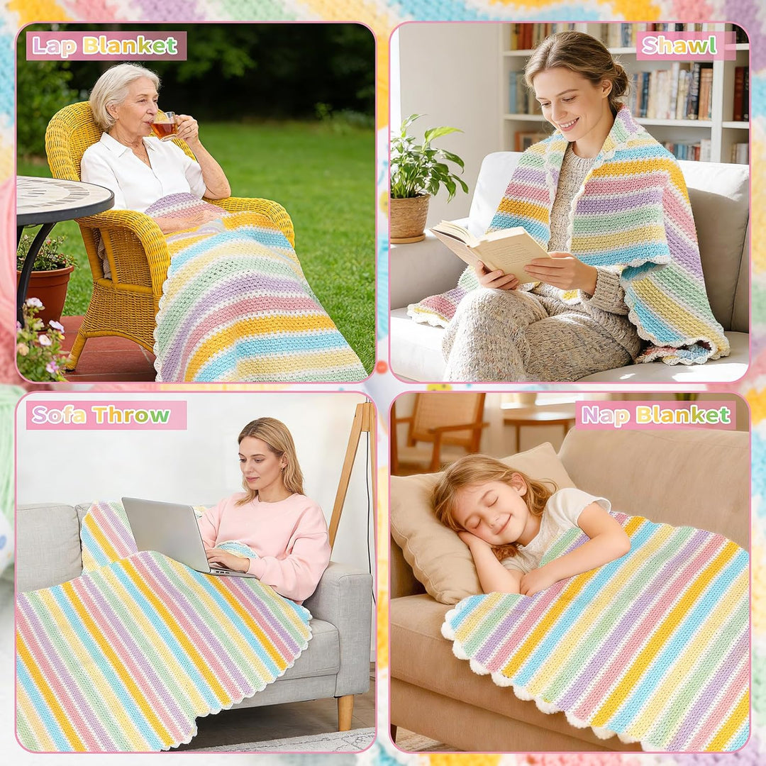 Alvian Häkelset für Anfänger, Regenbogen-Decke, Häkeln, DIY-Strick-Starter-Set, enthält Garn, Metall