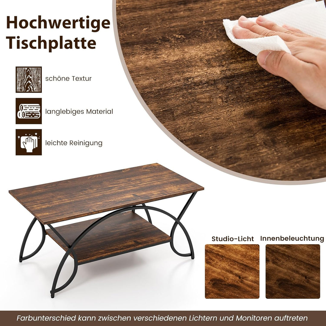 COSTWAY Couchtisch, Kaffeetisch mit Ablage und Metallgestell, Wohnzimmertisch, Beistelltisch, Sofati