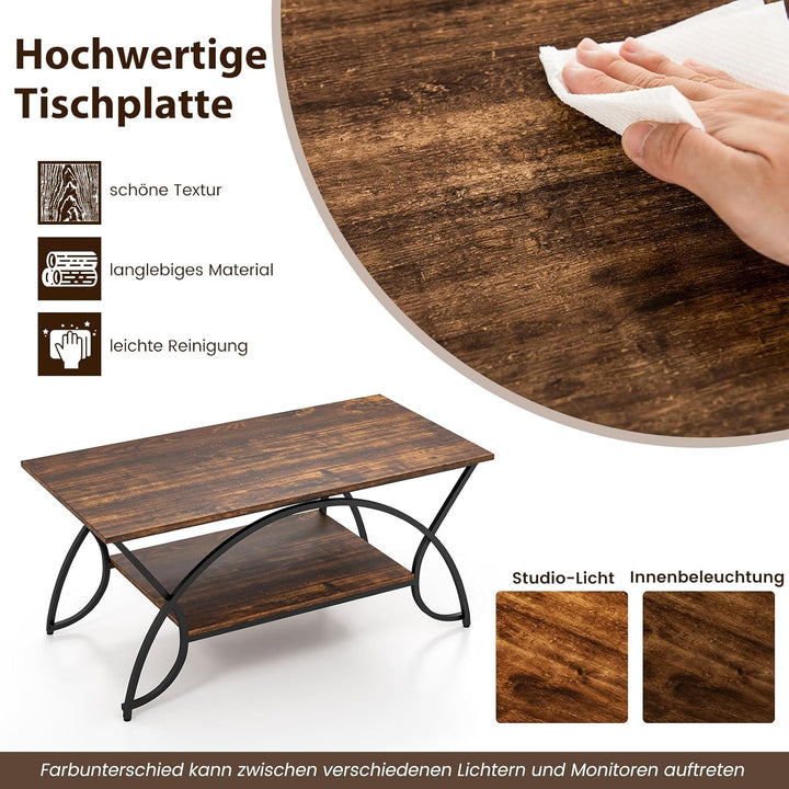 COSTWAY Couchtisch, Kaffeetisch mit Ablage und Metallgestell, Wohnzimmertisch, Beistelltisch, Sofati