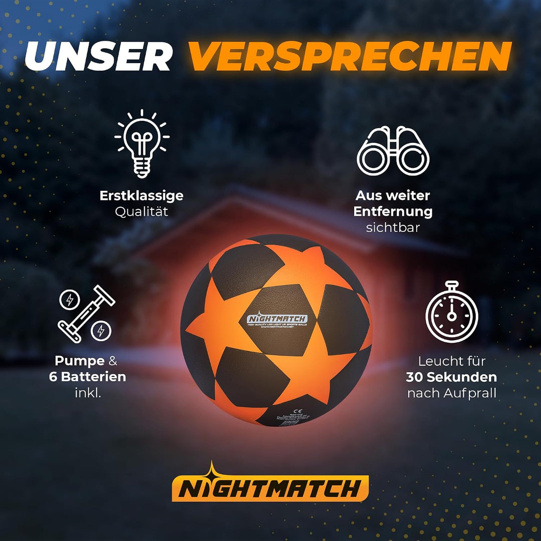 NIGHTMATCH Offizielle Grösse 5 Wasserbeständig LED Leuchtfussball - Leuchtender Fussball für Nachtsp
