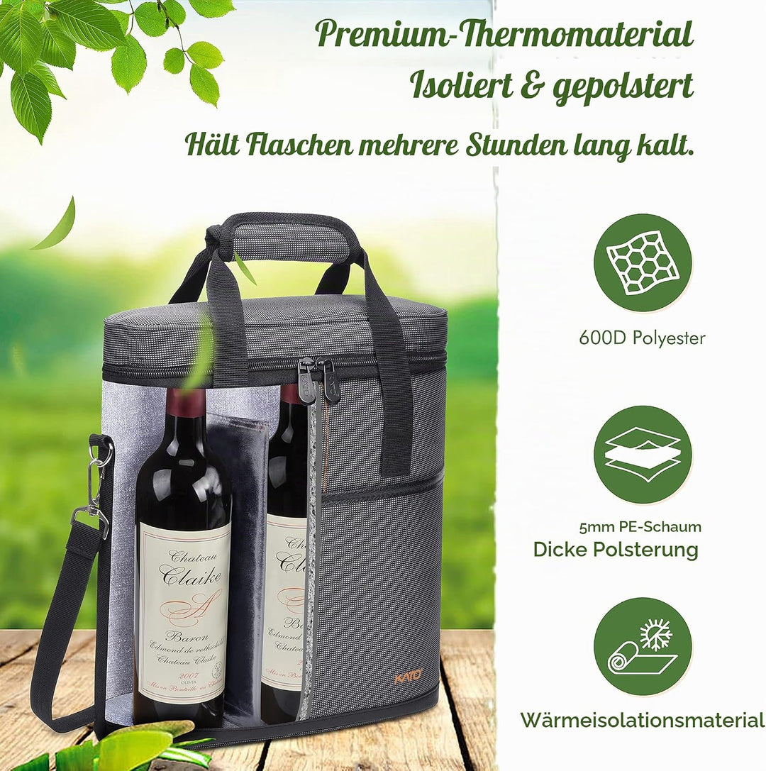 Kato Tirrinia Kühltasche Klein- Flaschenträger für Wein &amp; Bier, gepolsterte weinkühltasche mit isoli