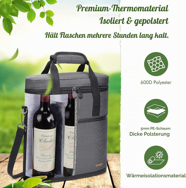 Kato Tirrinia Kühltasche Klein- Flaschenträger für Wein &amp; Bier, gepolsterte weinkühltasche mit isoli