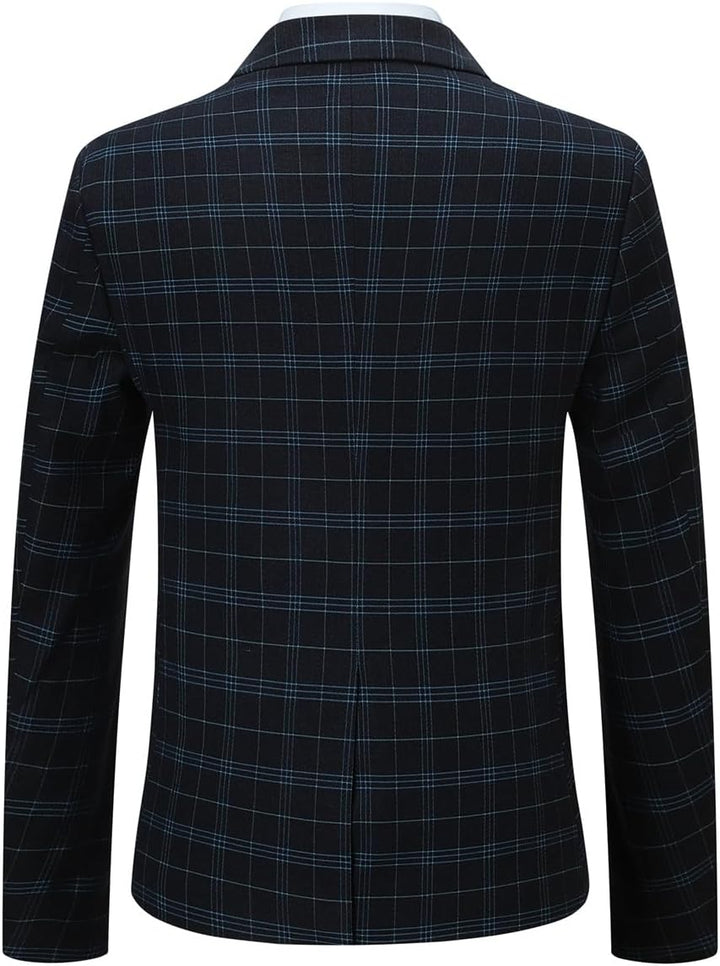 Allthemen Herren Anzug 2 Teilig Kariert Anzüge Business Herrenanzug 2-Knopf für Hochzeit XS Schwarz,