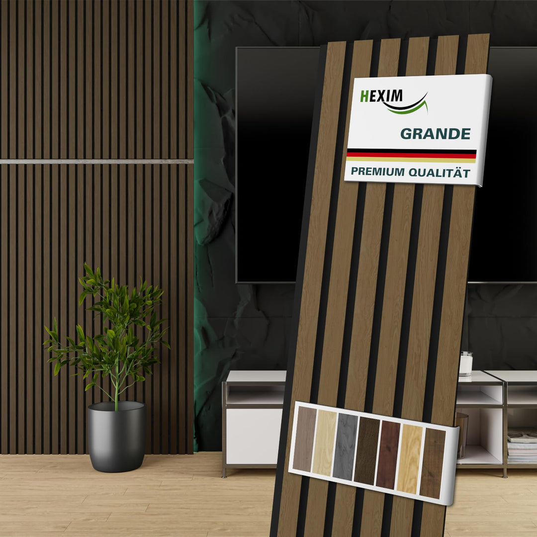 HEXIM Akustikpaneele 2 Stück 140x30cm Holz Grande - Wandpaneele Platten Lamellen Holzpaneele Echthol