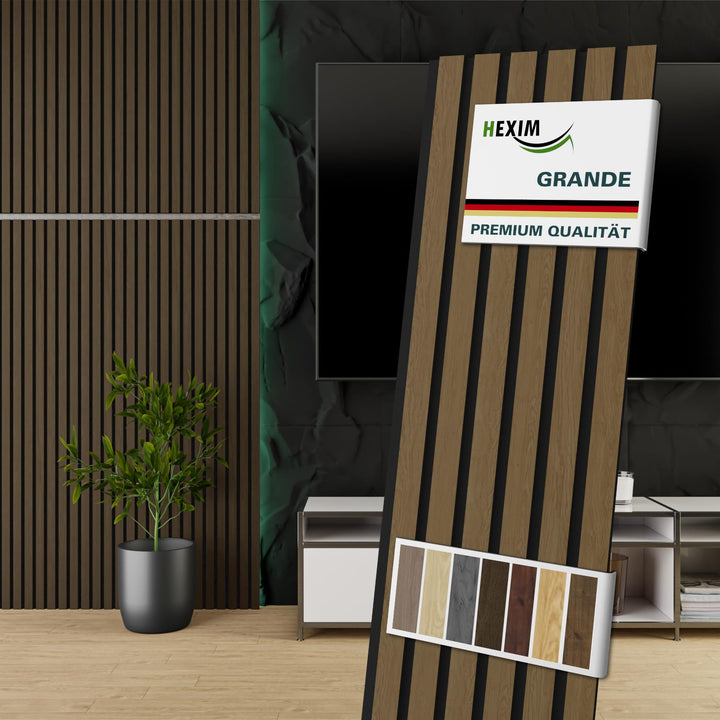 HEXIM Akustikpaneele 2 Stück 140x30cm Holz Grande - Wandpaneele Platten Lamellen Holzpaneele Echthol
