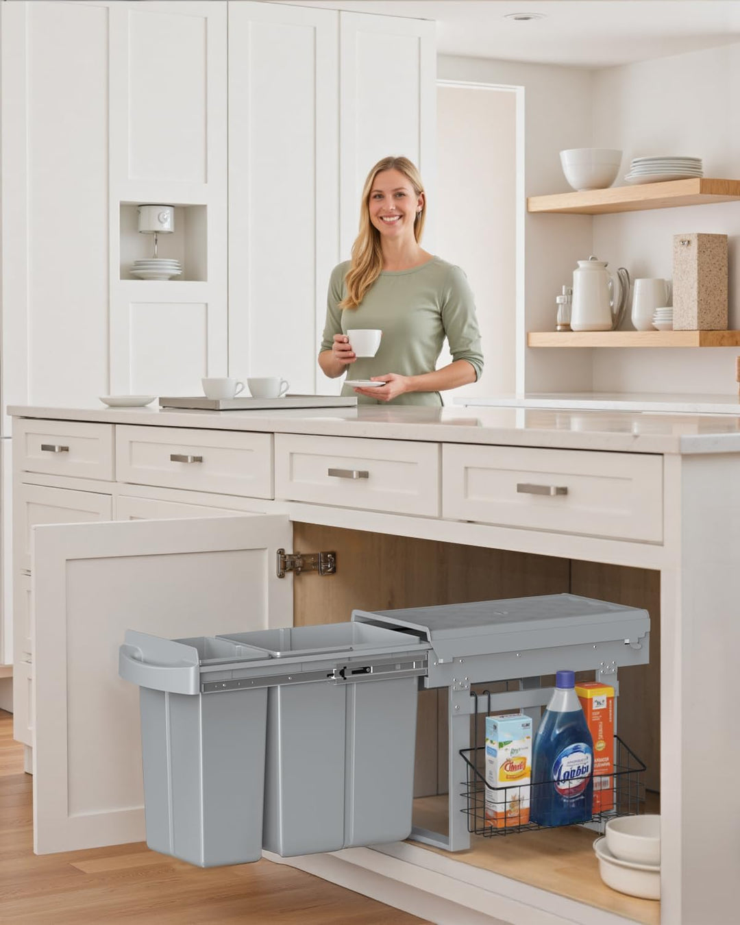 Lovewind Abfallsammler Tandem, 10L+20L, Mit seitlichem Hängekorb, Abfalleimer für Schränke ab 300 mm