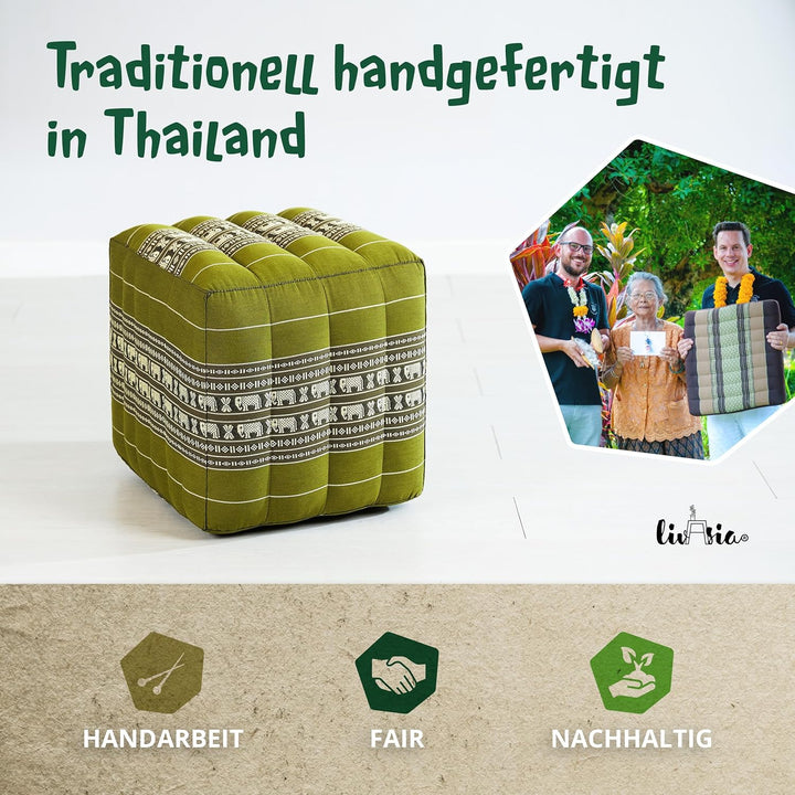 livasia Würfelkissen quadratisch, Sitzhocker mit organischem Kapok, Sitzpouf, Lagerungswürfel vierec