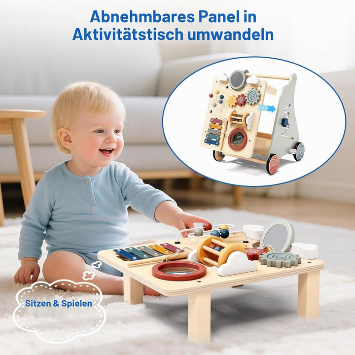 2 in 1 Multifunktional Lauflernwagen Holz Baby Lauflernhilfe ab 1 Jahr, Baby Walker Schiebewagen mit