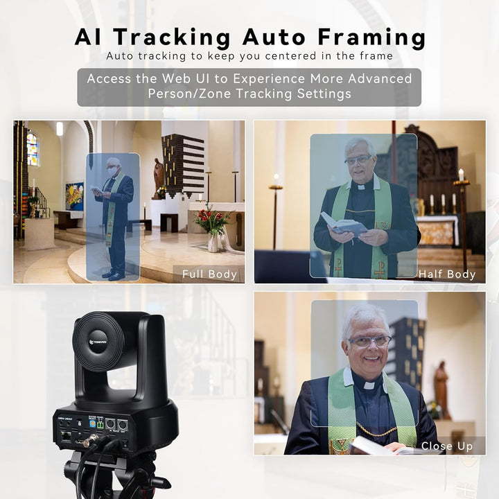 TONGVEO AI Auto-Tracking IP PTZ Kamera SDI/HDMI/USB3.0/LAN PoE 30X Optischer + 16X Digitaler Zoom 10