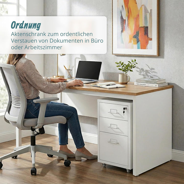 Relaxdays Rollcontainer, 3 Schubladen, HxBxT: 45,5 x 28 x 41 cm, abschliessbar, Aktenschrank auf Rol