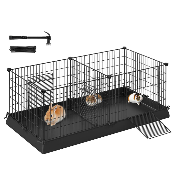 SONGMICS Gehege für Meerschweinchen, Kleintiergehege, Freilaufgehege, mit Trennwand, 2 Separate Bere