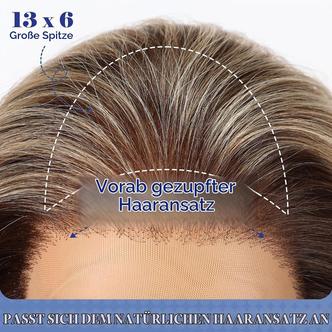HAIRCUBE 13x6 HD Synthetische Lace-Front-Perücke, 24 Zoll Ombre Gritty Blonde Lange Lockige Stufenpe