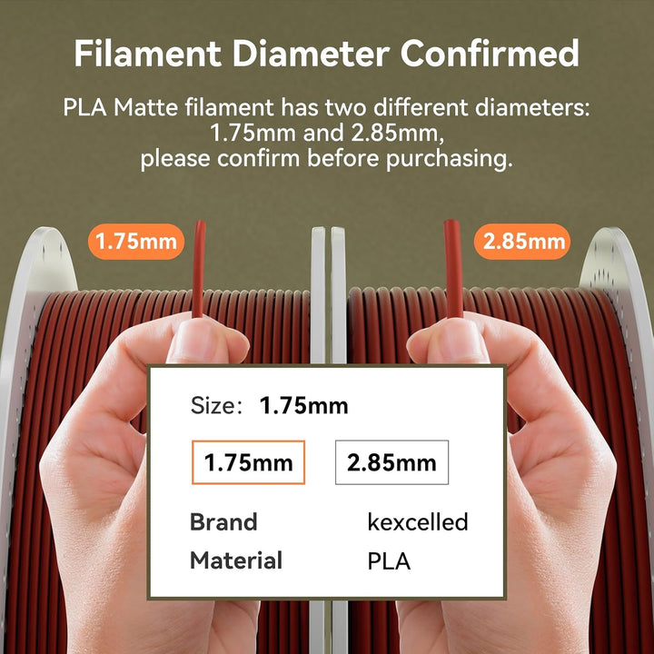 kexcelled Matte PLA Filament 1,75 mm +/- 0,03 mm, Glanzfreie Farbe, Matt Textur, 3D Drucker Filament