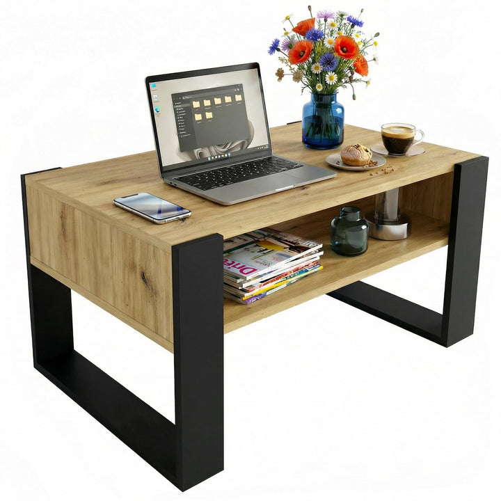 Couchtisch 92×53.6 cm – Wohnzimmertisch aus Holzwerkstoff, Stabiler & moderner Kaffeetisch mit zusät