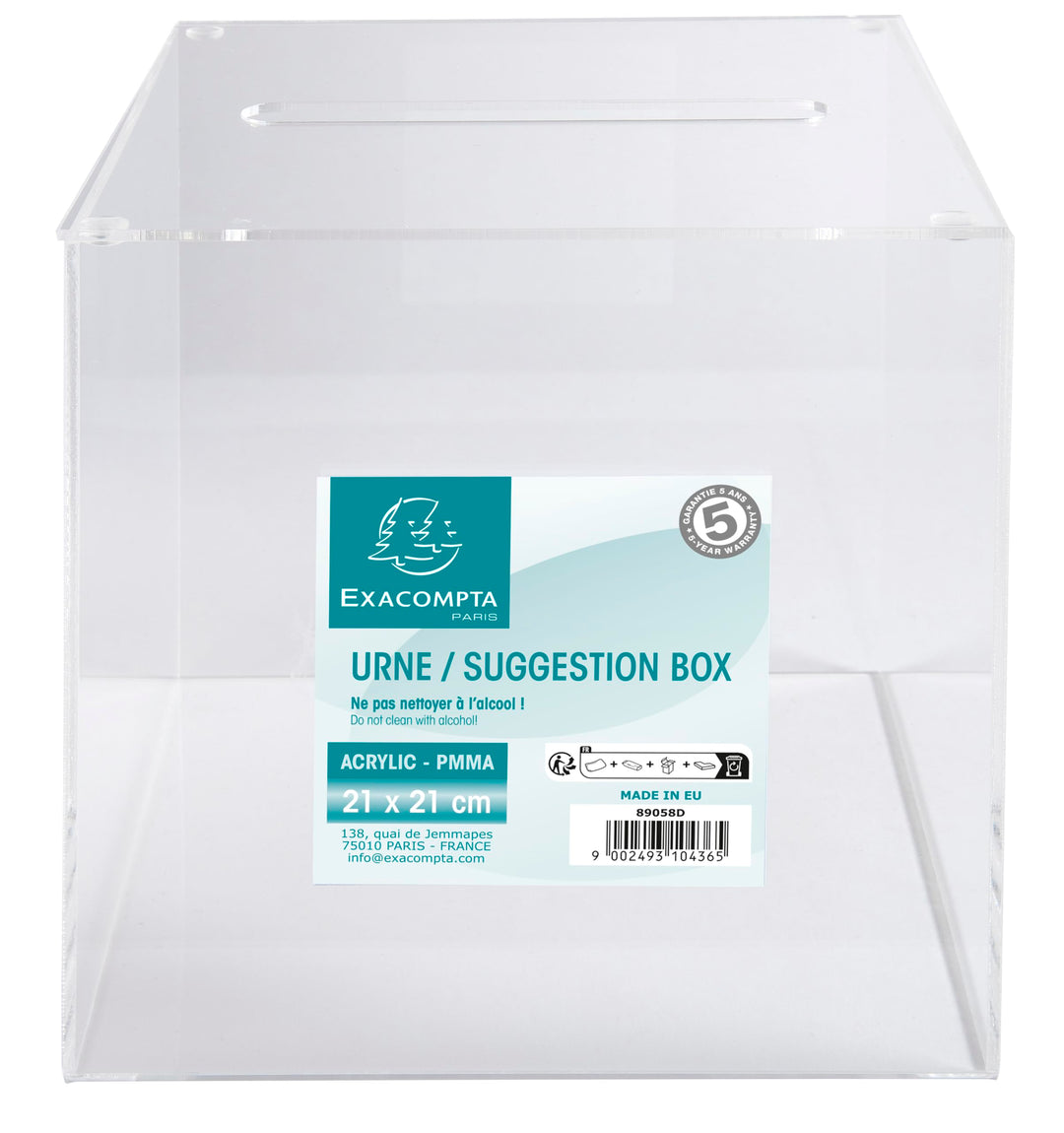 Exacompta 89058D Losbox/Einwurfbox 21cm, glasklar und robust, 1 Stück Ohne Schloss, Ohne Schloss