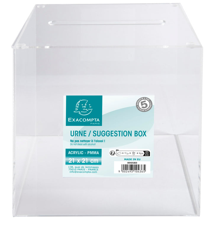 Exacompta 89058D Losbox/Einwurfbox 21cm, glasklar und robust, 1 Stück Ohne Schloss, Ohne Schloss