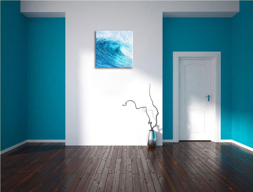 Pixxprint Welle in Meeresbucht Strand Steine, Format: 70x70 auf Leinwand, 70x70