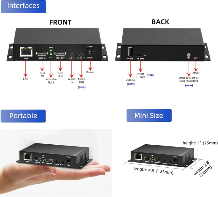 ORIVISION H.265/264/MJPEG Ultra Mini HDMI 1080P@30 Video Encoder mit HDMI loopout, HDMI zu H.264 HTT