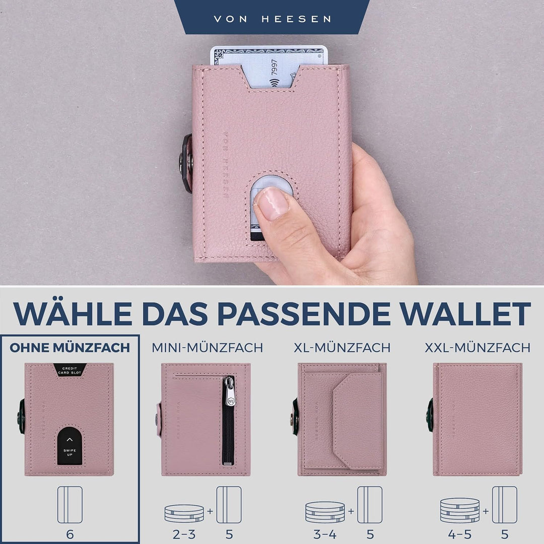 VON HEESEN Slim Wallet mit RFID Schutz - Geldbörse Herren klein - Mini Geldbeutel Damen Portmonee -