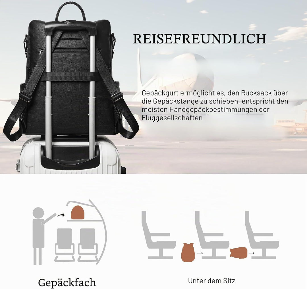 Shrrie rucksack damen elegant geeignet für 15,6Zoll-Notebooks Langlebig wasserdicht Damen aus Leder