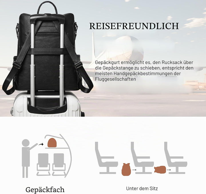 Shrrie rucksack damen elegant geeignet für 15,6Zoll-Notebooks Langlebig wasserdicht Damen aus Leder