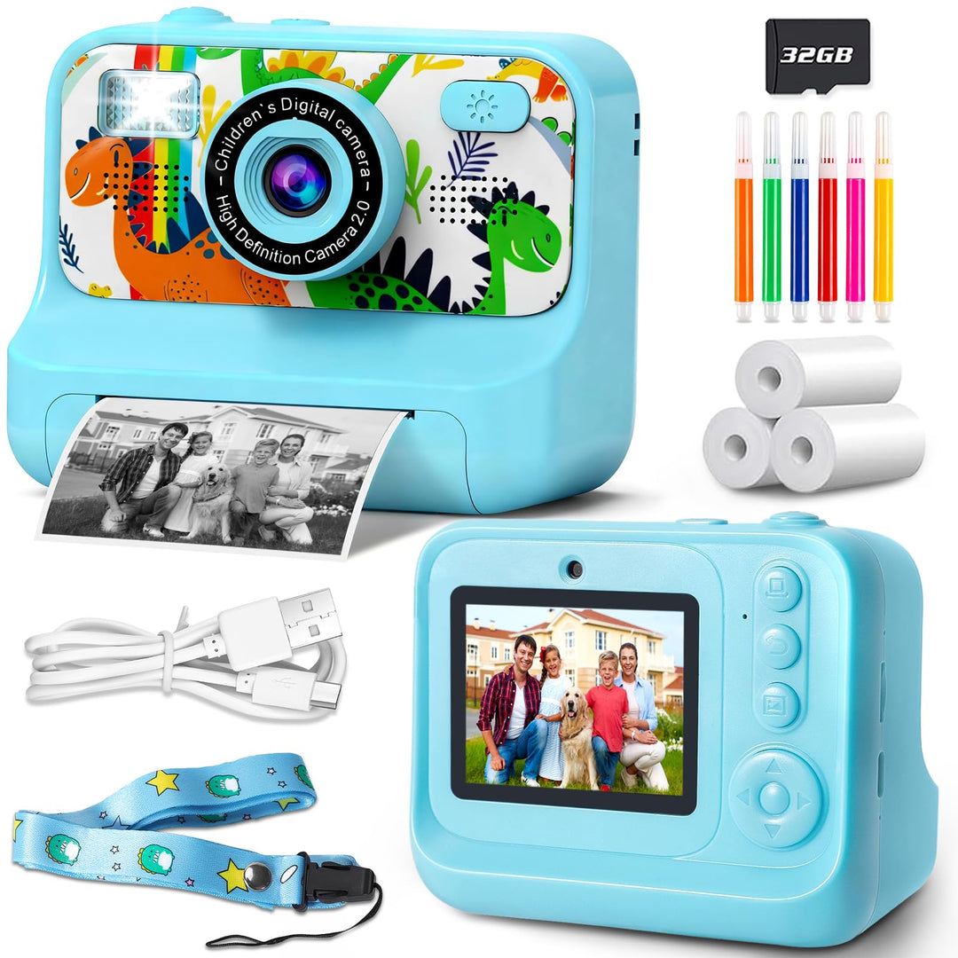 Kinderkamera Sofortbildkamera, 2,4 Zoll Bildschirm 1080P HD Kinderkamera, mit 32GB Karte und 3 Rolle