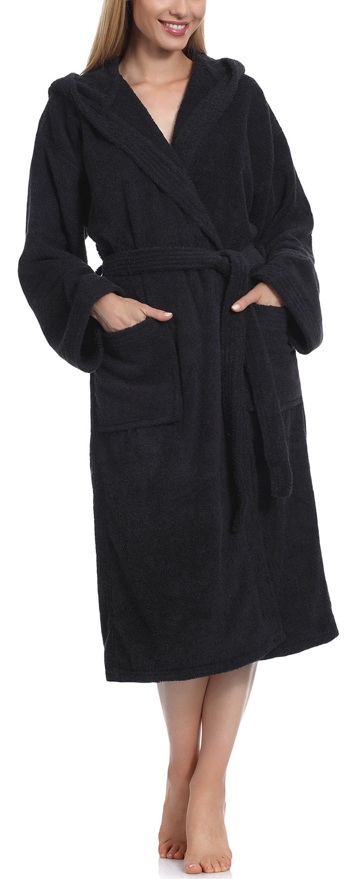 Ladeheid Damen Frottee Bademantel mit Kapuze aus 100% Baumwolle LA40-102 XL Schwarz (D16) (Gramatur
