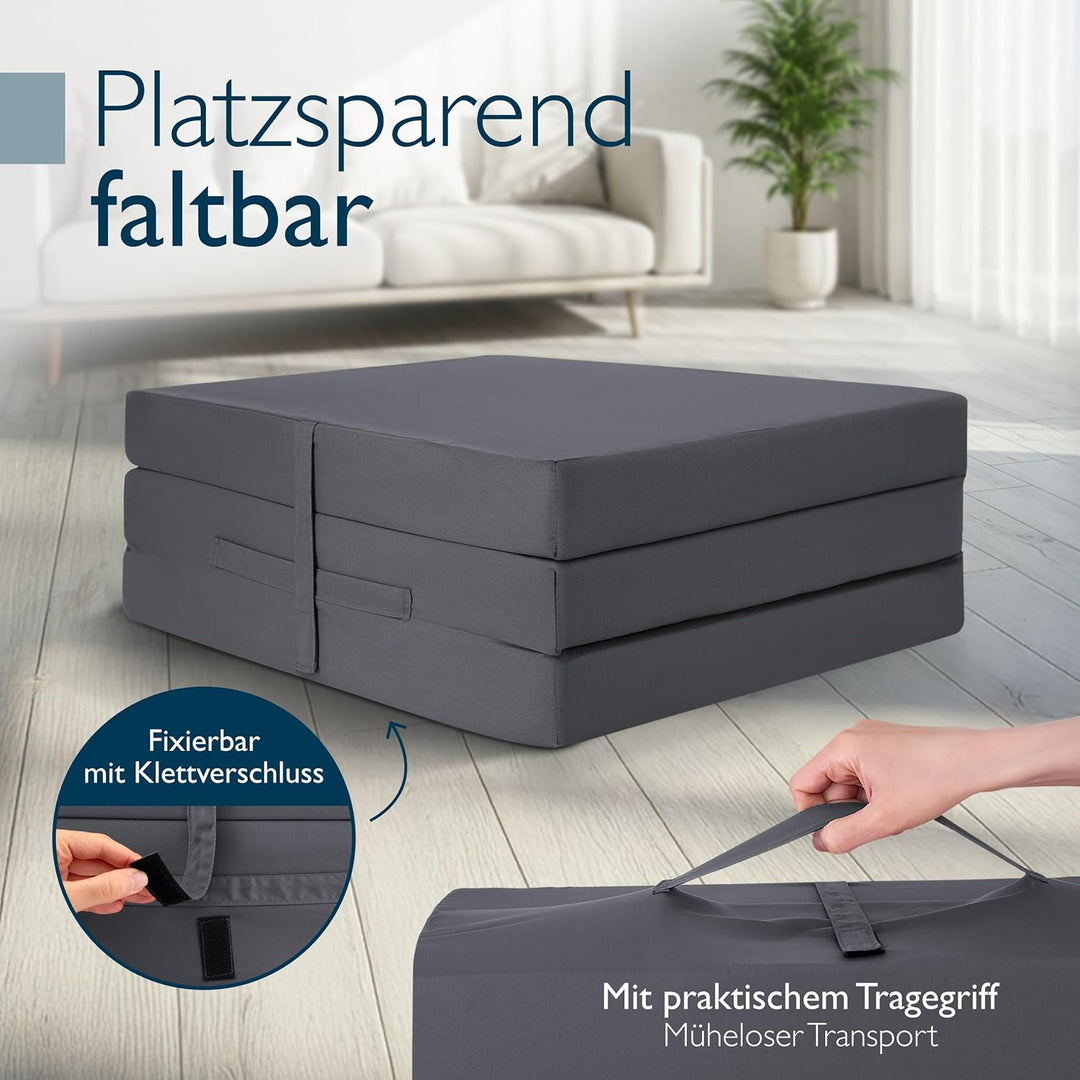 Beautissu Klappmatratze Gästebett klappbar Faltmatratze mit Tragegriff | 80x195cm Anthrazit faltbare