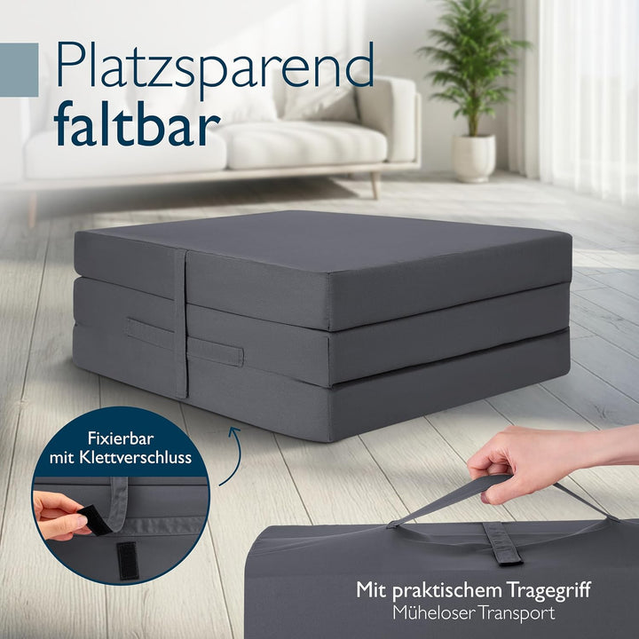 Beautissu Klappmatratze Gästebett klappbar Faltmatratze mit Tragegriff | 80x195cm Anthrazit faltbare