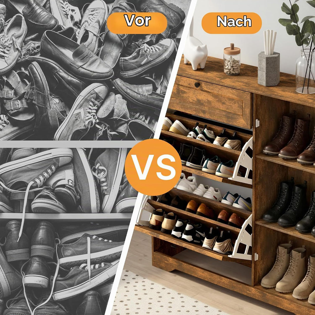 Xbro Schuhschrank mit Schublade, 2 Klappen und Tür, Schuhkipper Schmal, Schuhregal für 20–25 Paar Sc