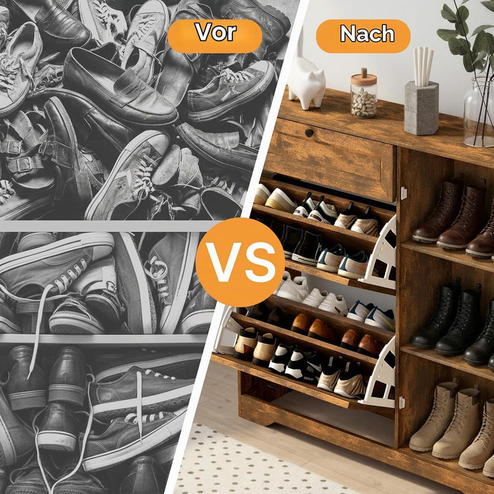Xbro Schuhschrank mit Schublade, 2 Klappen und Tür, Schuhkipper Schmal, Schuhregal für 20–25 Paar Sc