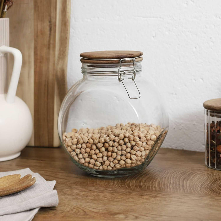 COOK CONCEPT, KA0367, Transparent Glass Storage jar with Acacia Cap, modern and elegant Design, airt