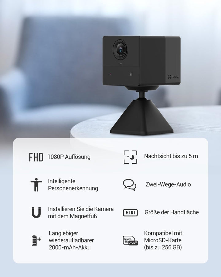 EZVIZ Akku Überwachungskamera, 1080p kabellose WLAN IP Kamera mit PIR Bewegungserkennung und IR Nach