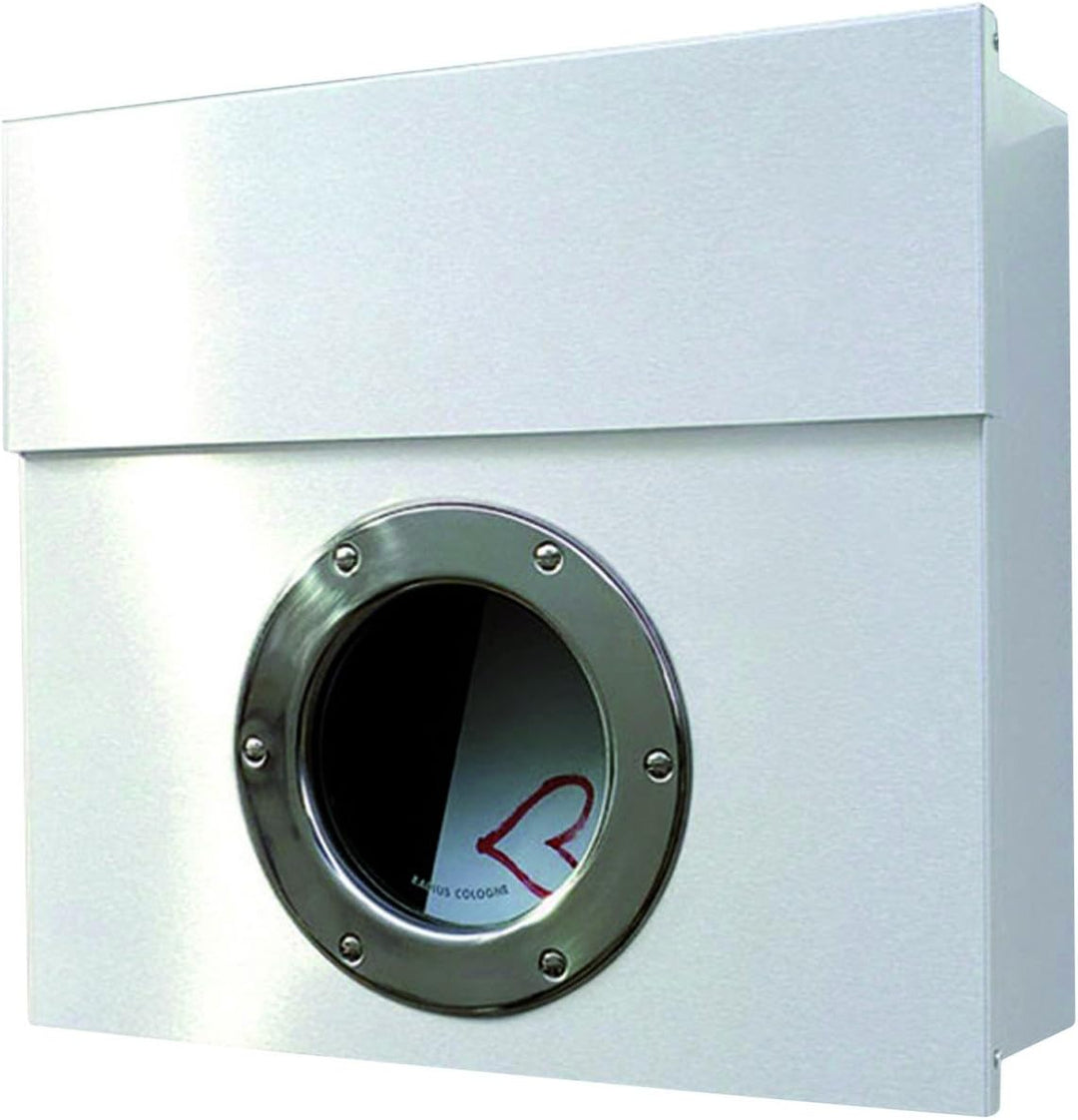 Radius - Letterman I - Briefkasten mit Bullauge - Postkasten - Edelstahl gepulvert - weiss - 40 x 34