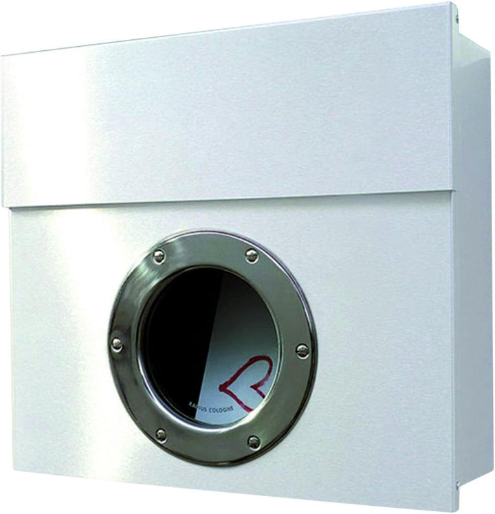Radius - Letterman I - Briefkasten mit Bullauge - Postkasten - Edelstahl gepulvert - weiss - 40 x 34