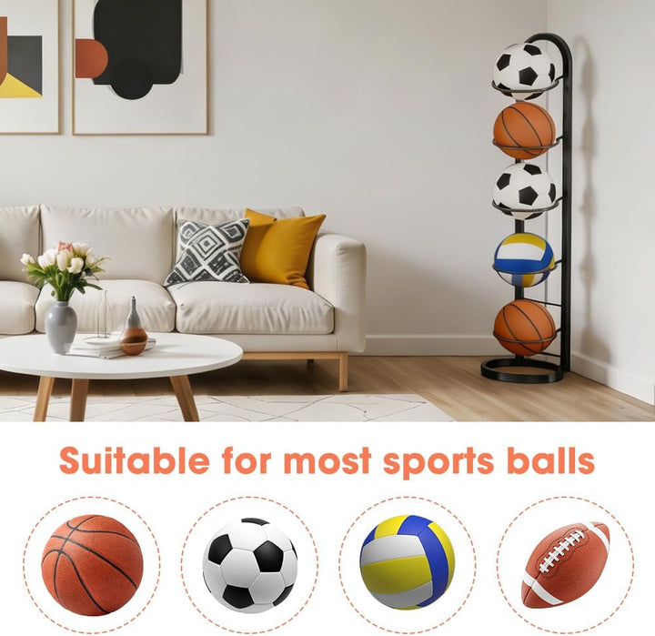 Balllagerregal, 5 Stufiger Ballständer Mehrschichtiges Integriertes Volleyball Fussballregal Abnehmb