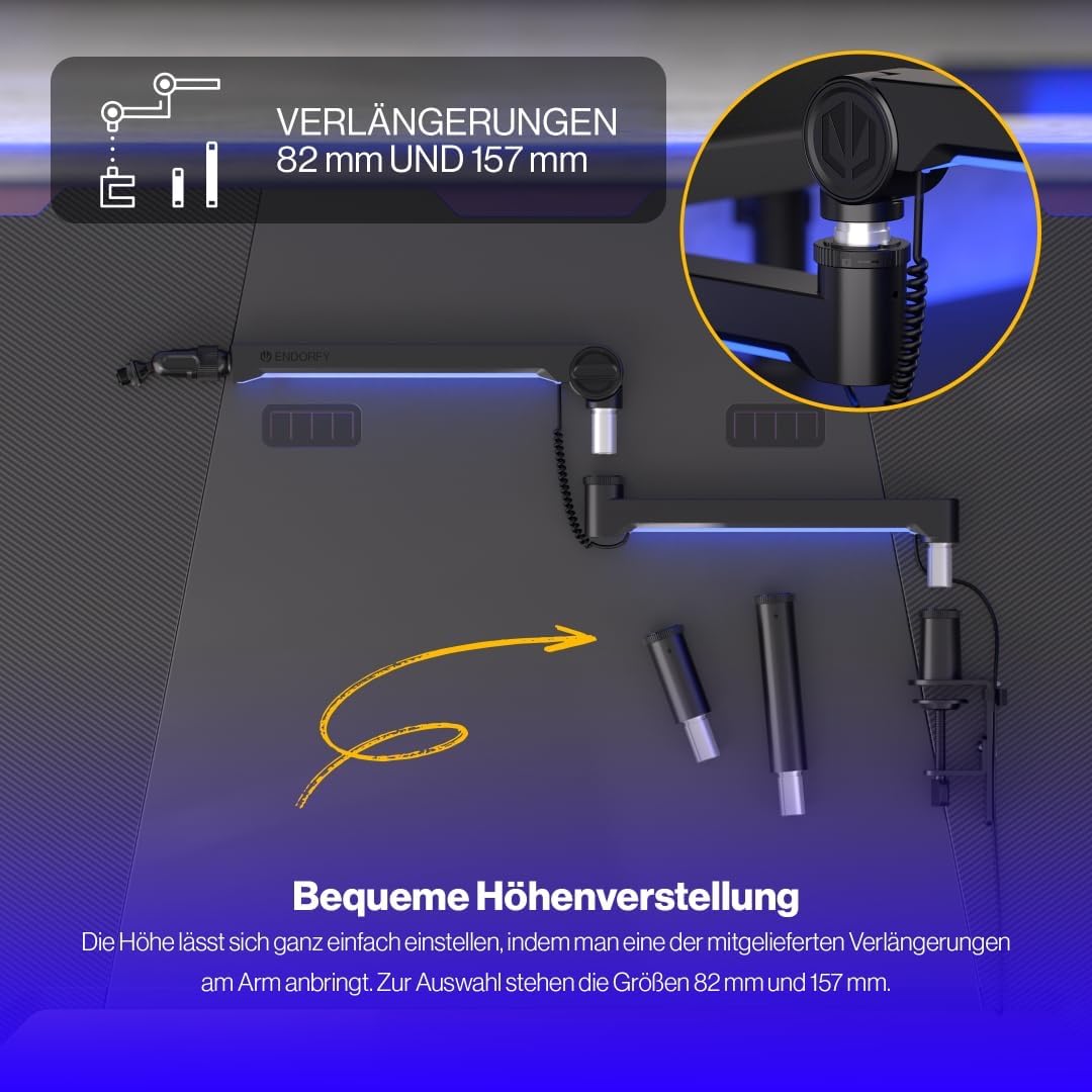 ENDORFY Broadcast Low Profile RGB Boom Arm, Premium Low Profile Mikrofon Smartfone und Lichtarm mit
