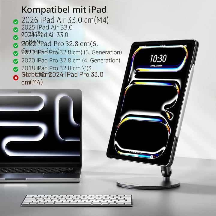 LULULOOK Aufrüstung Drehbar Magnetisch iPad Ständer, Faltbarer iPad Pro Ständer mit 360° Schwenk Bas