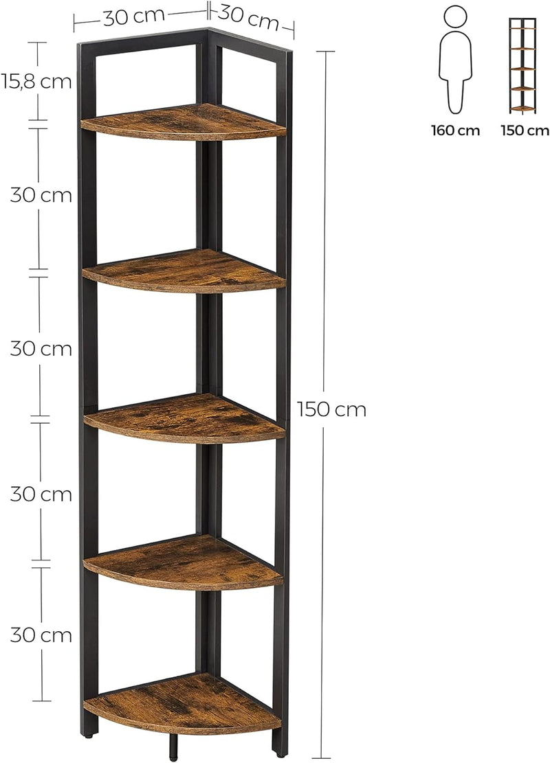 VASAGLE Eckregal mit 5 Ablagen, Bücherregal, Aufbewahrungsregal, multifunktional, für Wohnzimmer, Sc