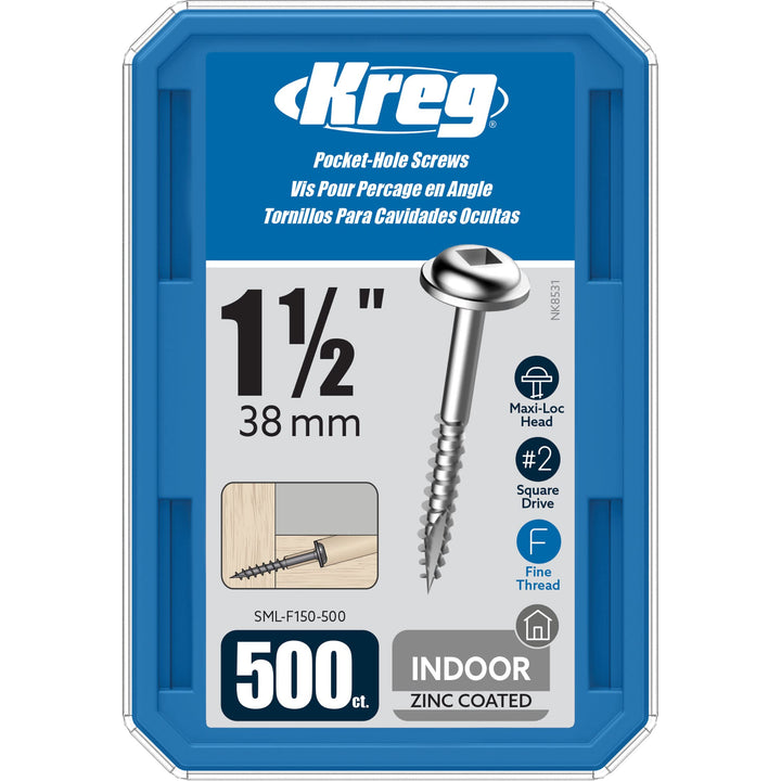 Kreg SML-F150-500 Sacklochschrauben, 38 mm, 2 Vierkant-Antrieb, Unterlegscheibenkopf, 500 Stück