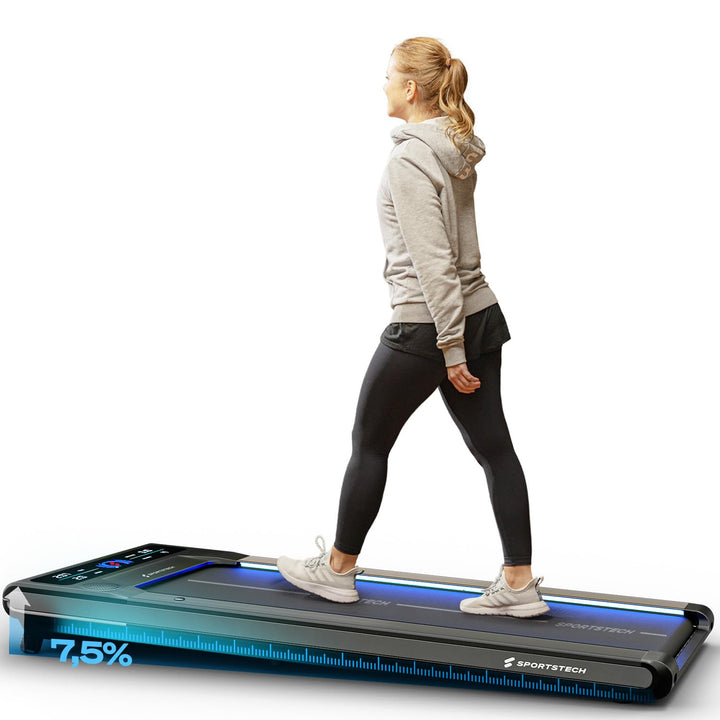 Sportstech Laufband für Zuhause, Walking Pad, 1-8km/h, Under Desk Treadmill, 11,5% Steigung, Ultra-l