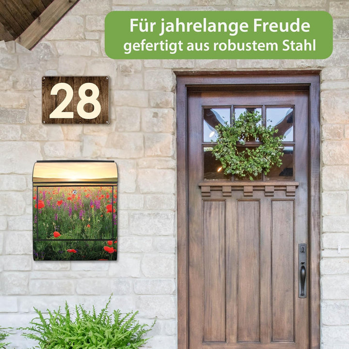banjado Design Briefkasten 38,5x46,5x13cm & 2 Schlüssel - Briefkasten Stahl Schwarz mit Zeitungsfach