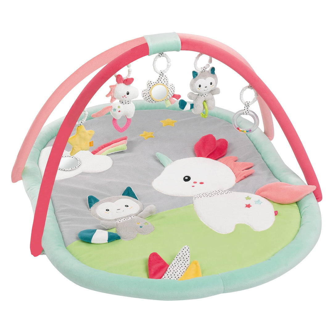 Fehn 3-D-Activity-Decke Spielbogen Aiko & Yuki – Krabbeldecke mit 5 abnehmbaren Spielzeugen zum Grei
