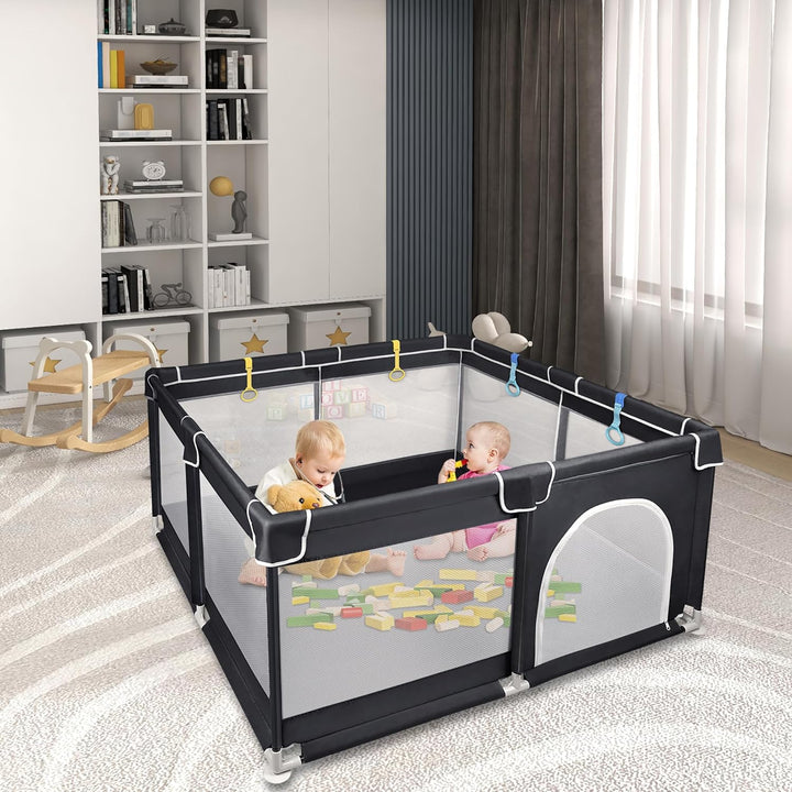 Aufun Laufstall Baby Laufgitter 300D Oxford Gewebe, mit Anti-Kollision Schaum Absperrgitter, Atmungs