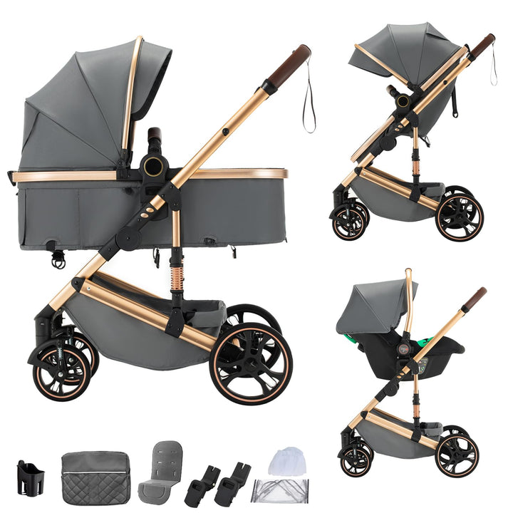 BEBBY Kinderwagen, Standard-Kinderwagen, Kinderwagen 3 in 1,Kinderwagen mit Faltbarem Tragbarem für