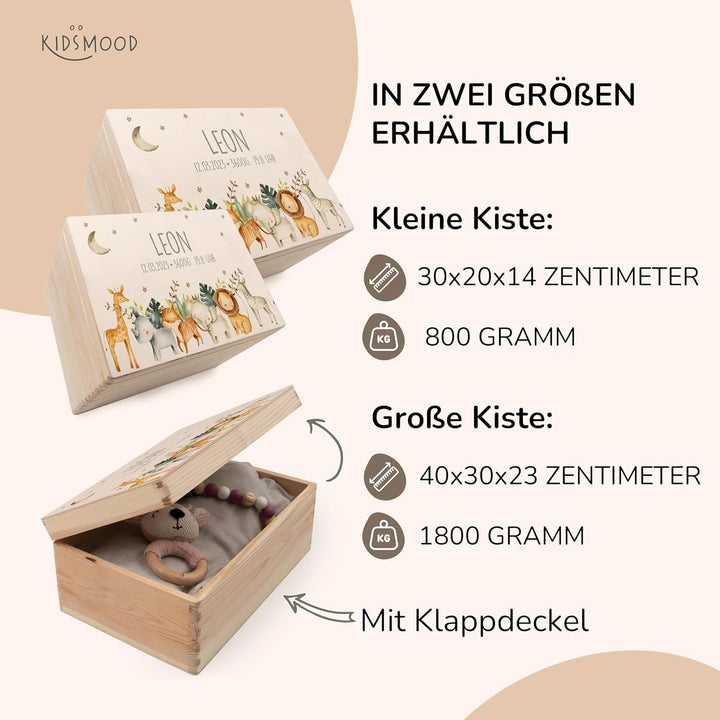 KIDSMOOD - Erinnerungsbox Baby, personalisierte Holzkiste mit Deckel, Ideal zur Aufbewahrung von Eri