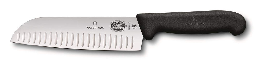 Victorinox Fibrox Santokumesser mit Kullenschliff, Extra Scharfe Klinge, Rostfreier Stahl, Spülmasch